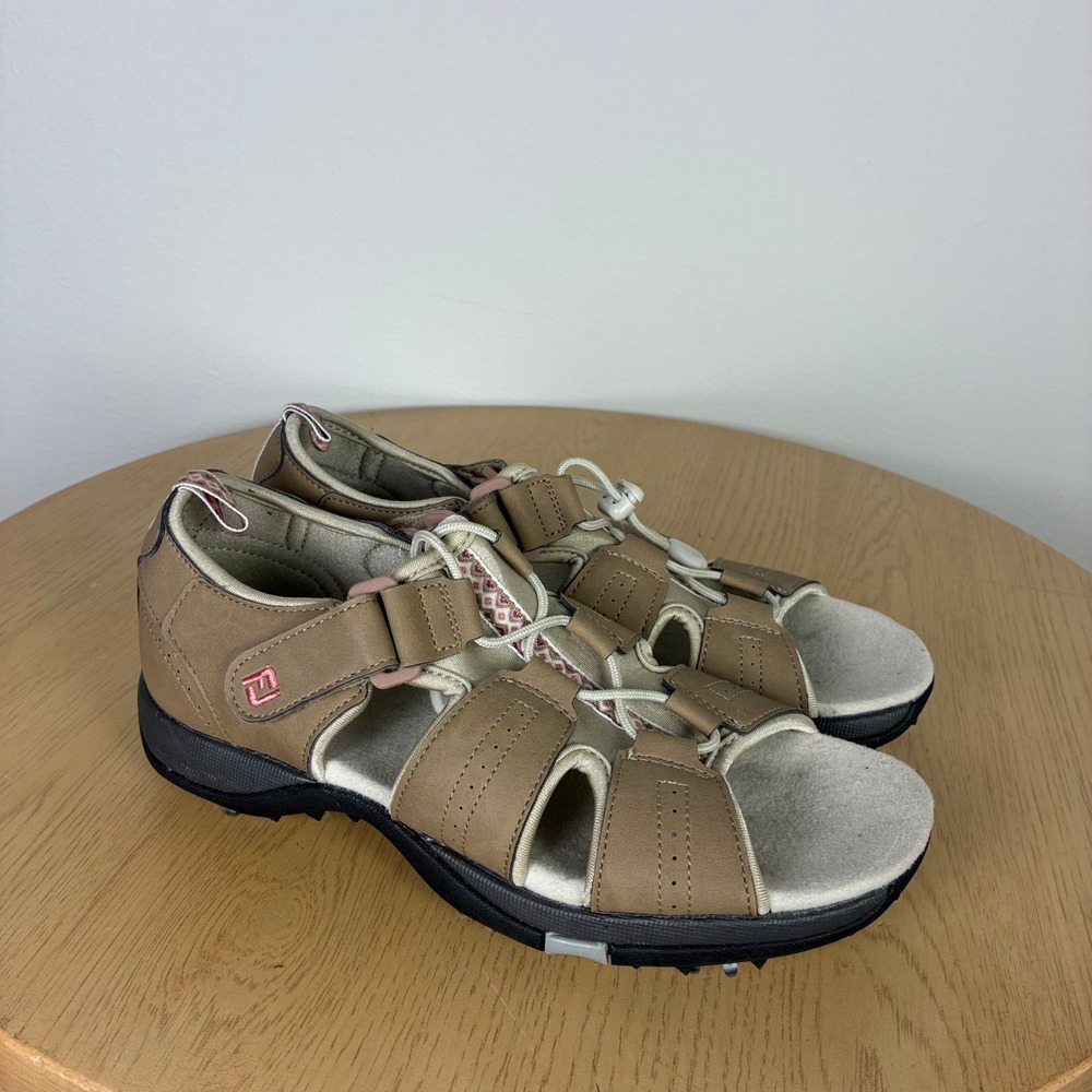 FootJoy GreenJoys Women's 8 Tan Pink Spiked Golf Sandals Preppy Sporty Vacation